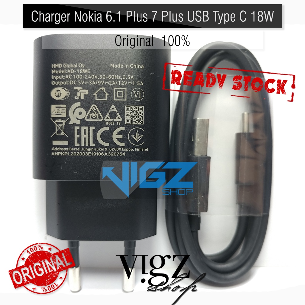 Charger Nokia 6.1 Plus 7 Plus USB Type C 18W Original 100%
