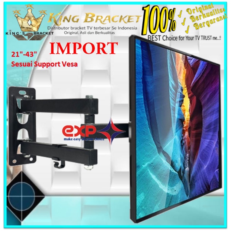 Bracket TV TCL 14 s/d 43 inch 6 ARAH FULL BESI SUPER KOKOH GARANSI 100% ORI