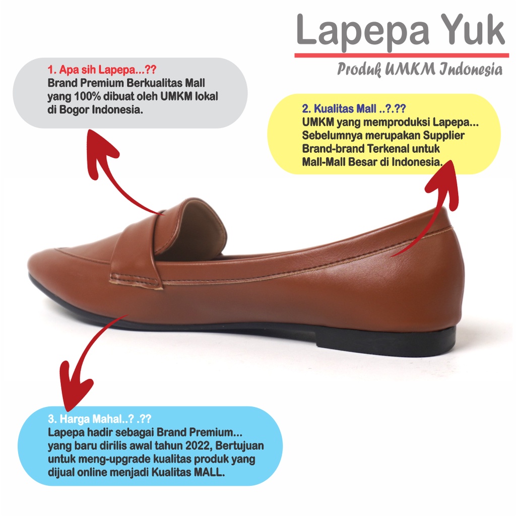 LAPEPA YUK - Sepatu Flat Shoes Wanita TITIAN Untuk Kerja kantor Spatu Flatshoes Ballerina Cewek Kuliahan Jalan Santai Casual Empuk Nyaman Slop Lancip Warna BROWN Coksu Cokelat Selop Premium Original Kekinian Terbaru Shoes ORI Mall Official Store