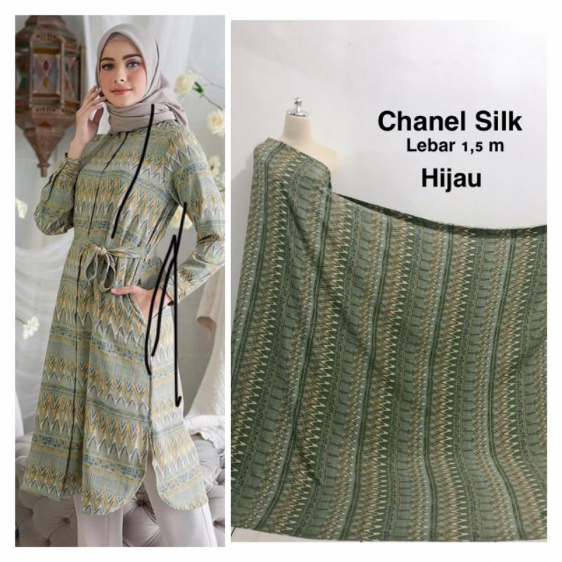 Kain Chanelt Silk zigzag / bahan gamis seragam / kain motif meteran