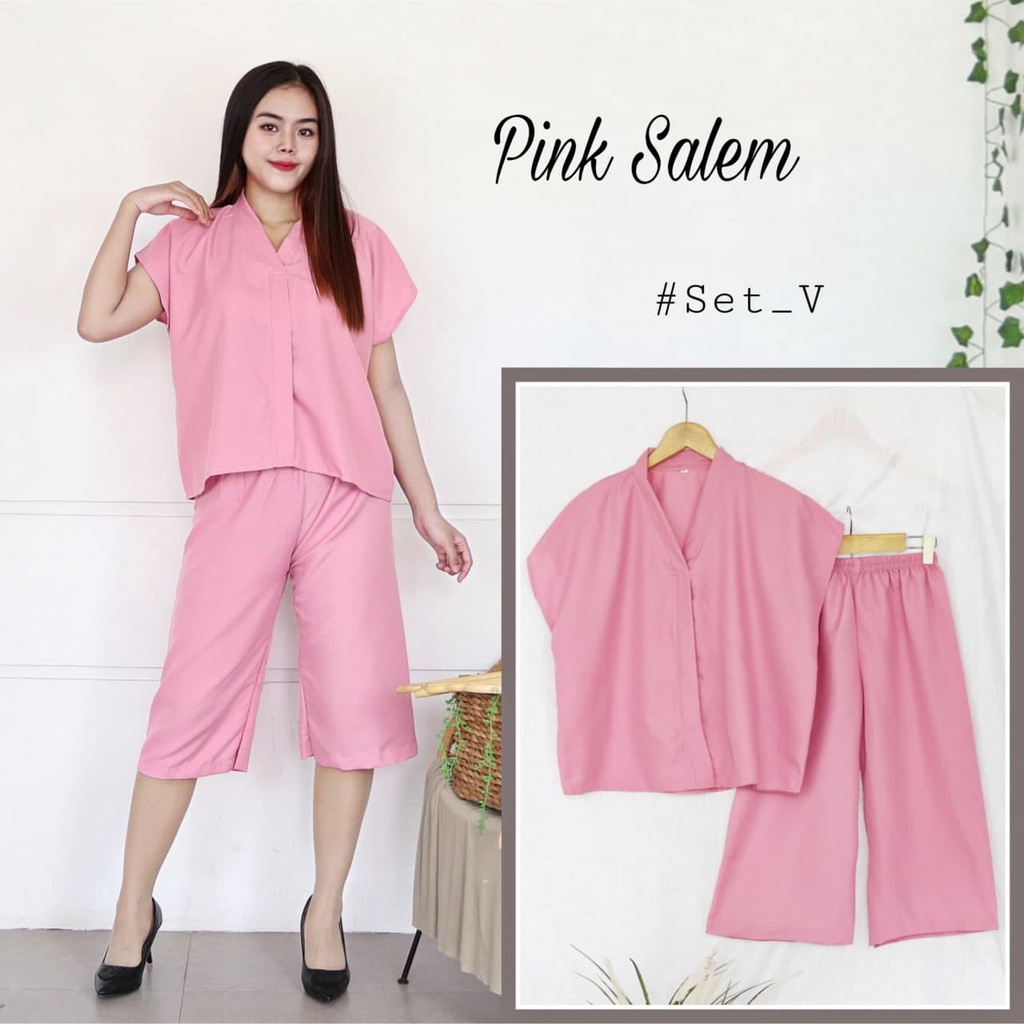 IZANY Piyama Dewasa Daily ONE SET V / SET Kulot Kimono PLAIN Polos-PINK SALEM PLAIN