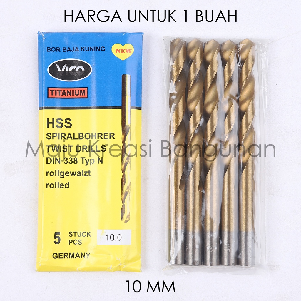 Mata Bor Besi Baja Kuning 10mm 10 mm Kuningan Twist Drill Titanium