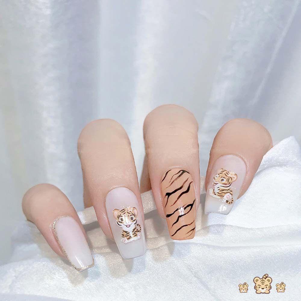 AUGUSTINA Augustina New Year Nail Art Lucu 2022tahun Perekat Beruntung Decal DIY Dekorasi Kuku