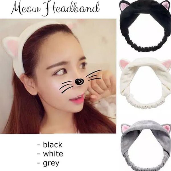 Bandana Kucing - Bando Cuci Muka Handuk Facial Kerut Bulu Halus Anak Doll Lucu Murah Korea Bandana Cuci Muka Meow Headband Bandana Telinga Lucu Aksesoris Rambut Bandana Cuci Muka Kucing