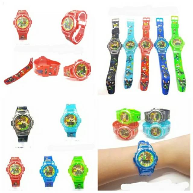 Ben10 jam tangan anak LED musik, jam anak laki² rubber