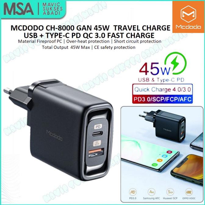 Update Mcdodo Ch-8000 Gan 45W Travel Charge Usb + Type C Pd Qc 3.0 Hemat