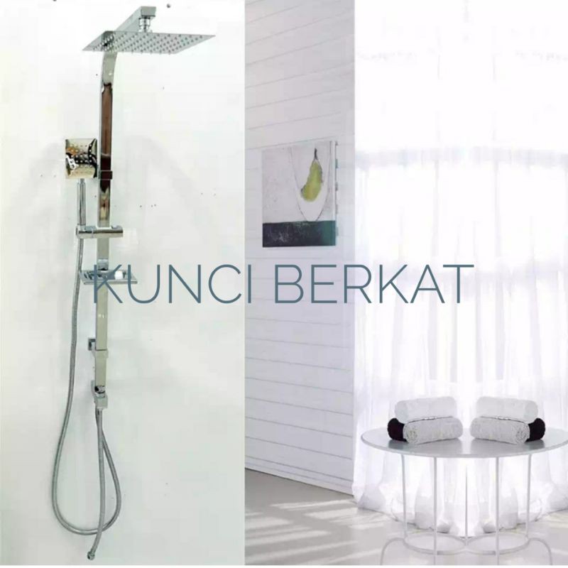 Shower Tiang/Wall Shower + Hand Shower/Sower/2 in 1/3 in 1/Stainless/Minimalis/Kotak