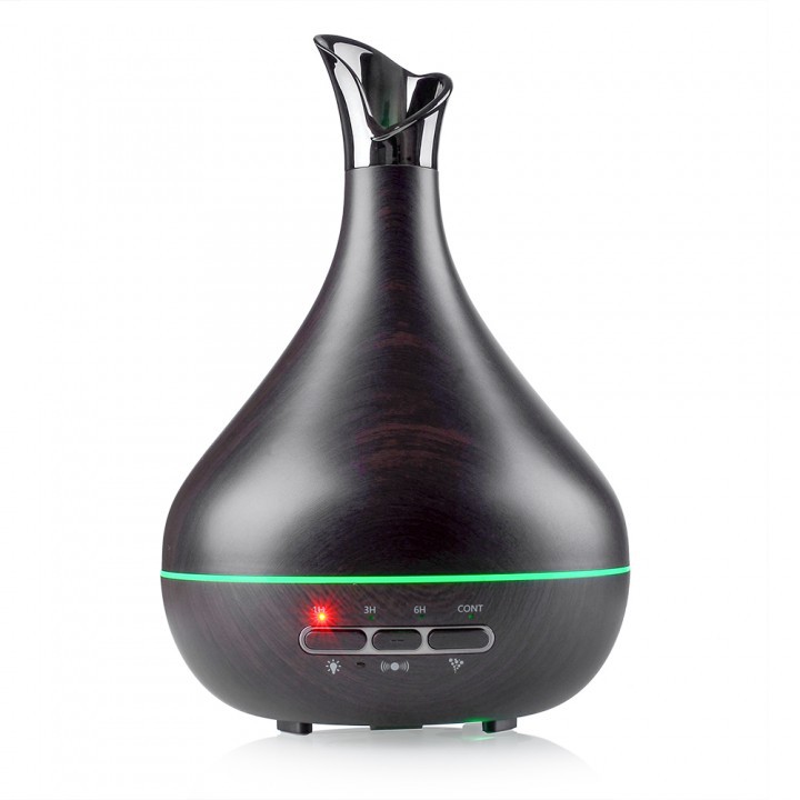 H29 Wooden Humidifier Aroma Diffuser 7 Color LED Light 300ml Black