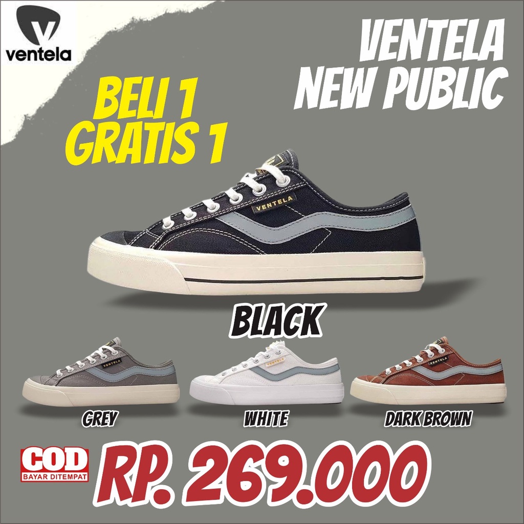Sepatu Ventela Public Low New Black Natural Grey White Brown Glow In The Dark Papa Gading  Sneakers 