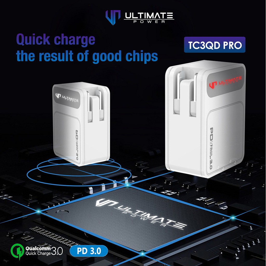 Ultimate Power 3USB QC+PD Fast Charging Charger With LED Logo