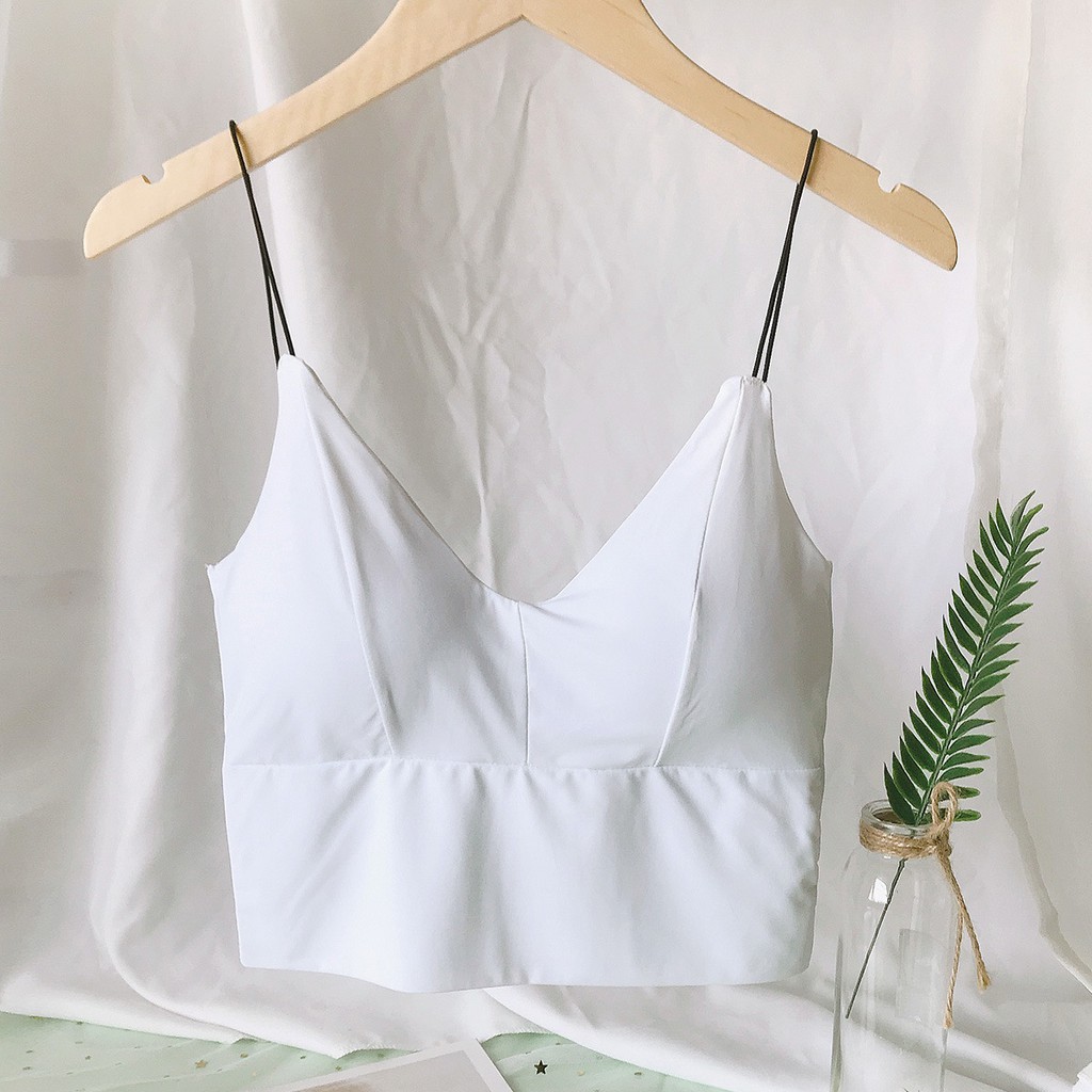 ♕ Tmall ♕ TM-107 TANKTOP BRA WITH CUP BH SINGLET PAKAIAN ATASAN WANITA IMPORT CROP-WHITE