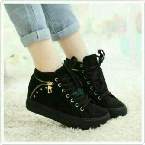 Dnr 01 Ikhlasia Sepatu Boots Wanita Korea Hitam PB32 Heeled Boots
