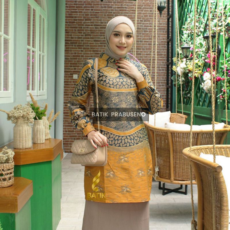 Motif Lili Kuning Tunik Lengan Panjang Original Brand Batik Prabuseno Full Furing Modern Bahan Premi