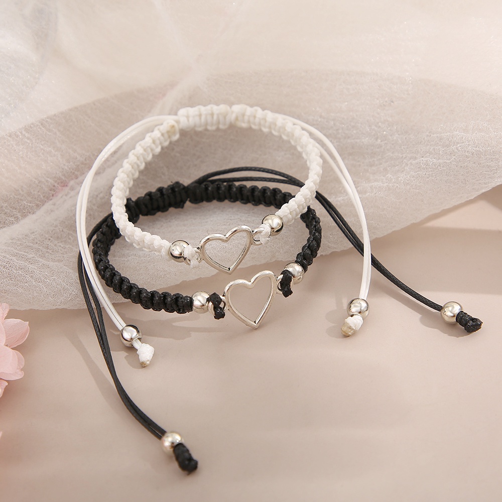 AY(CN) 2pcs / set Gelang Bangles Adjustable Desain Hati Bola Untuk Pasangan