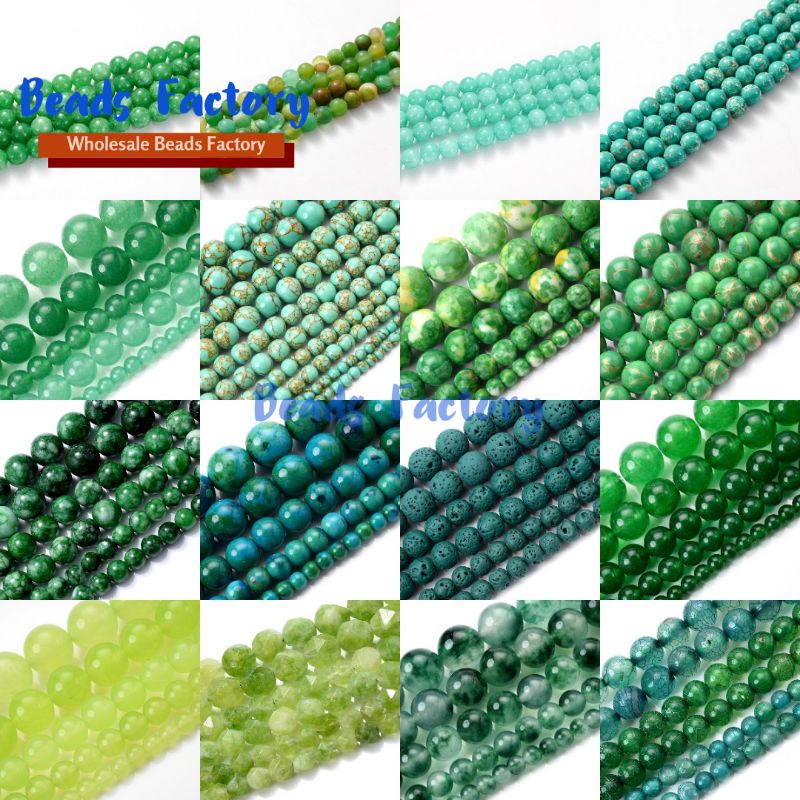 Manik Batu Green dark JADE Giok Kuarsa Hijau Alami 6mm 8mm 10mm Untuk Membuat Gelang