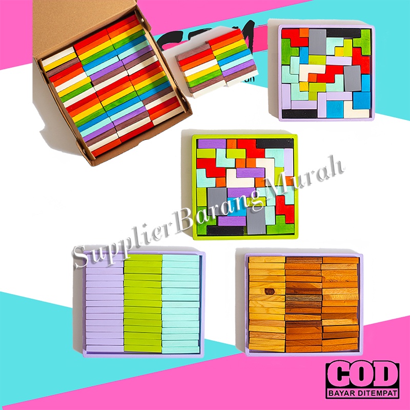Mainan Edukasi Block Kayu Puzzle Brick HM0487