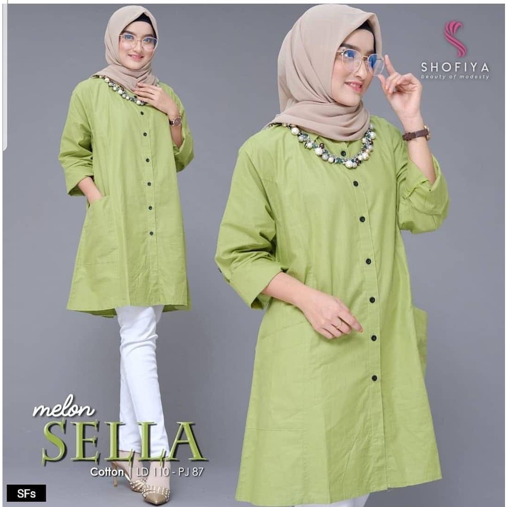 Pabrik Baju SELLA TUNIK Bahan SUPERNOVA (KANCING DEPAN HIDUP) Atasan Wanita Terbaru 2021 Kekinian Tu