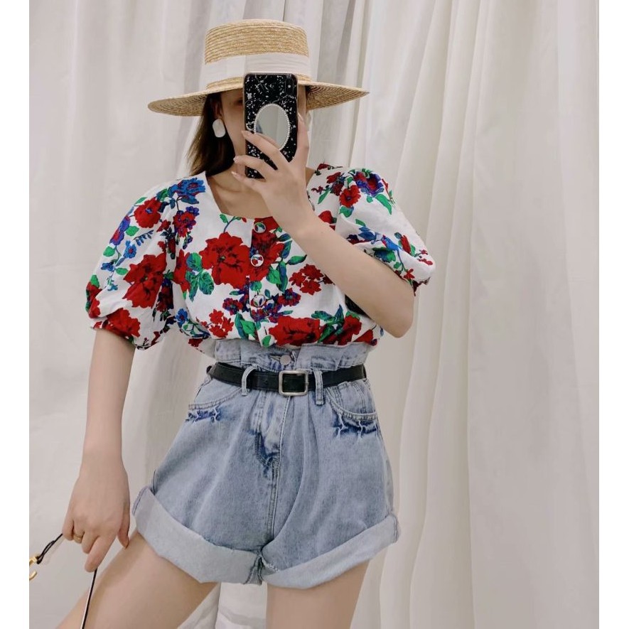 [baju wanita korea]  Baju Atasan Kemeja Putih Wanita Bunga Korea Import