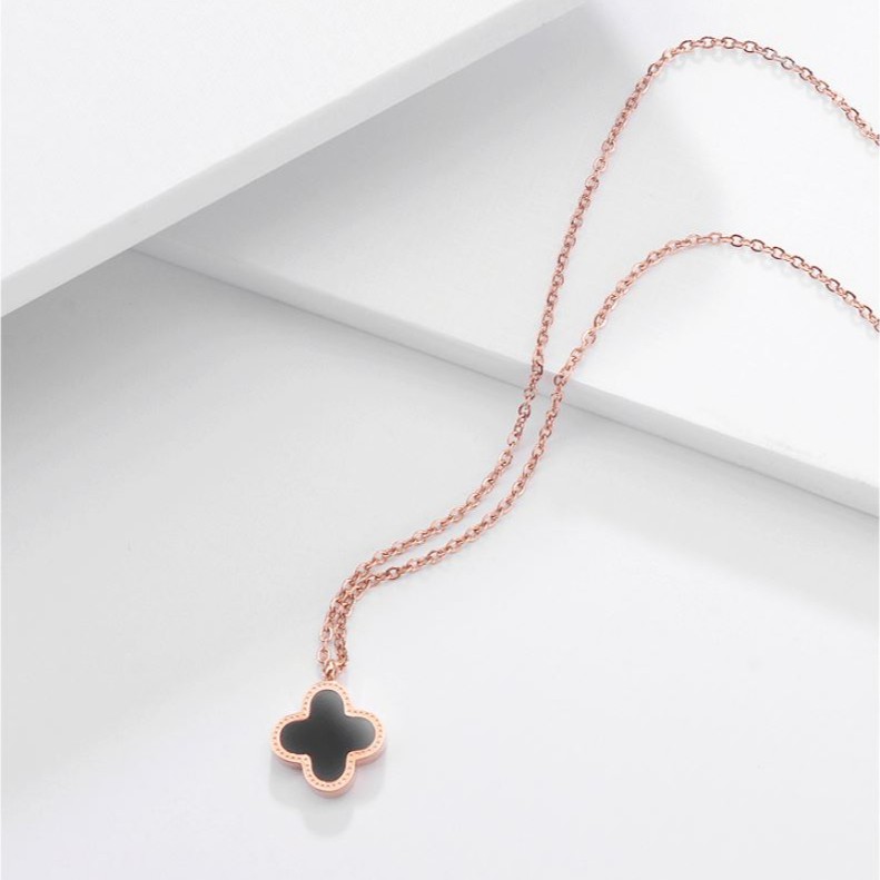 Kalung Liontin Rose Gold - Four Leaf / Stainless Steel