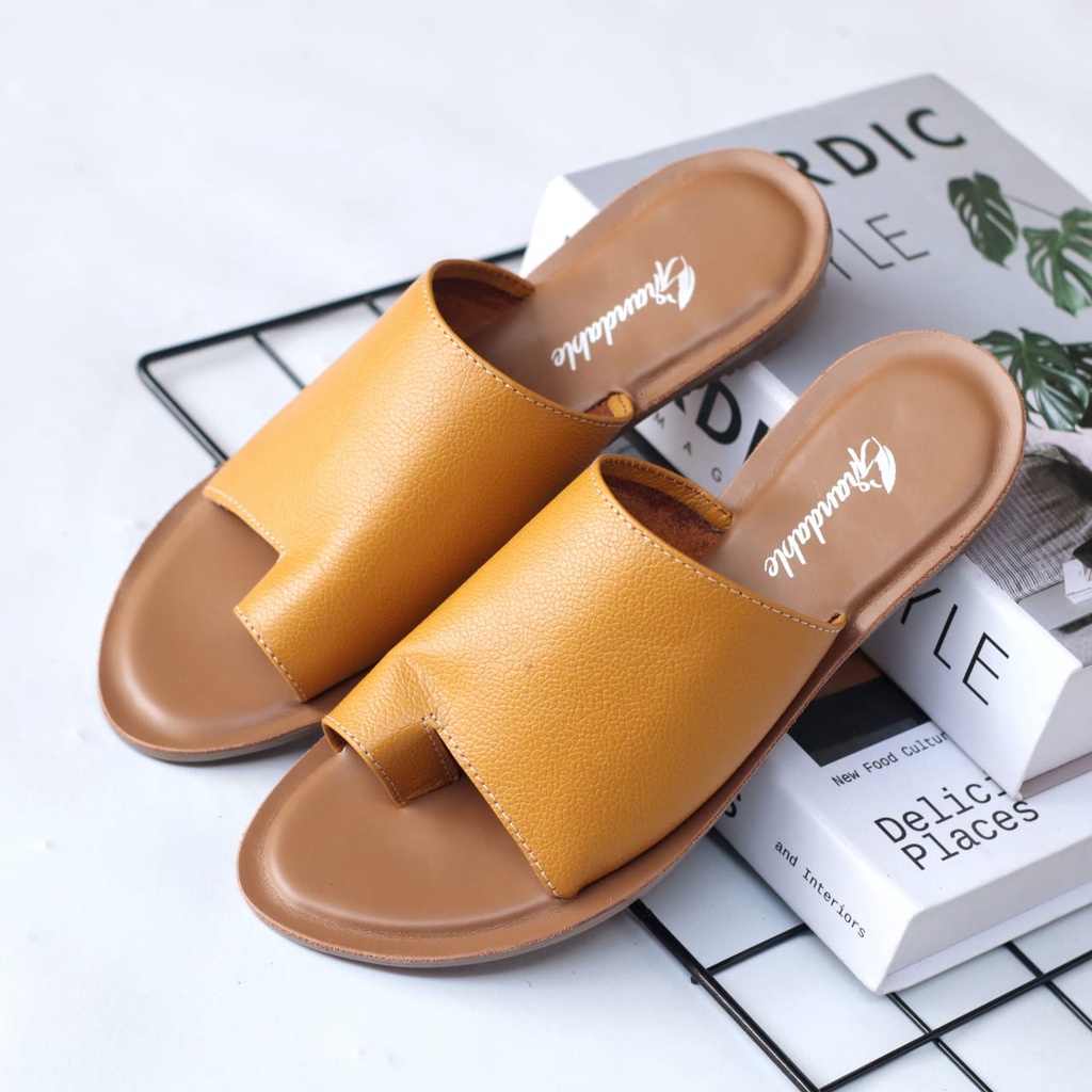 ABRHM x SELIA Sandal Kulit Wanita Papirut Sendal Slop Asli Garut Sendal Kokop Wanita Original