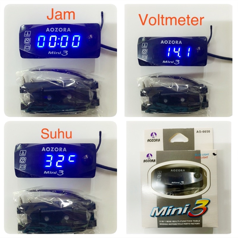 Voltmeter Volt Meter ACCU Aki 3 in 1 Mini 3 12V Universal Semua Motor Bisa