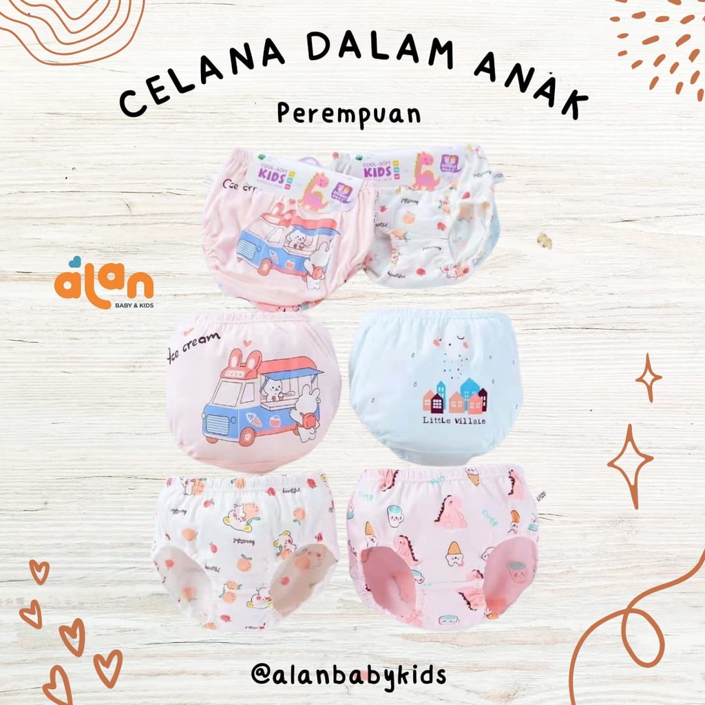 Jiaoao Baobao Celana Dalam Anak Perempuan Motif Mix isi 4 (JB-CDM/4)