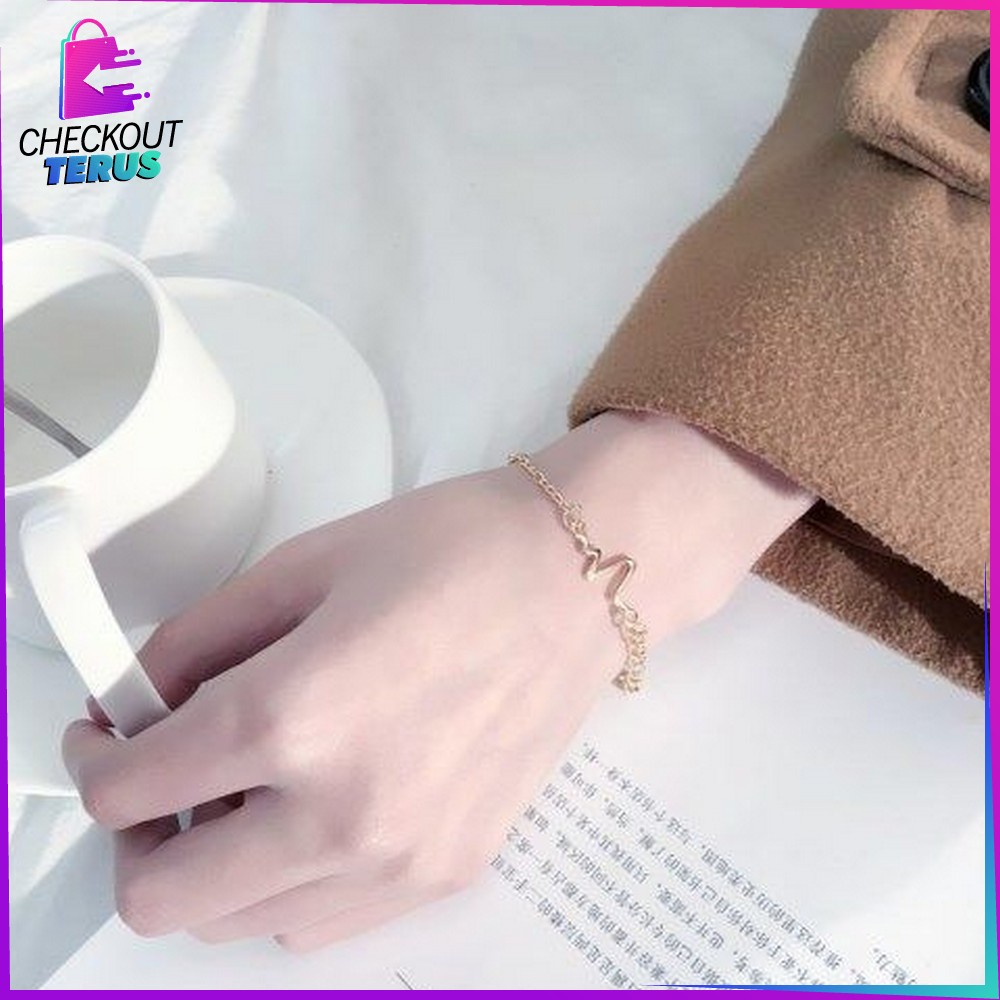 CT K82 Gelang Rantai Bentuk Denyut Jantung Korean Style Pria Wanita Gelang Zigzag Nadi Aksesoris Adjustable Simple