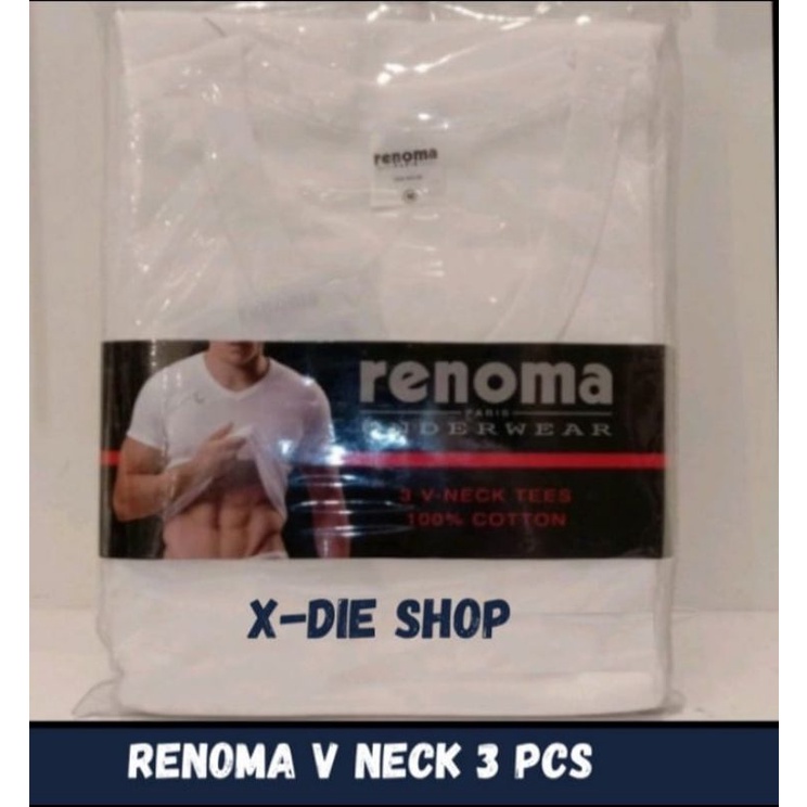 Kaos Dalam Pria RENOMA Kerah V / V Neck Isi 3 PCS Putih Bahan Katun Anti Melar Oblong Tshirt Kaos Pu