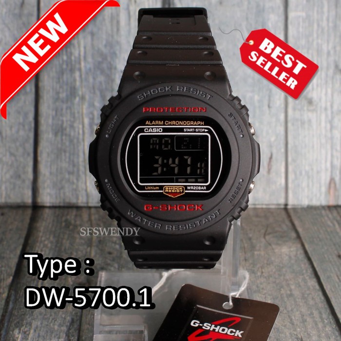 Jam tangan G Shock DW-5700 Digital pria & anak full black hitam sporty