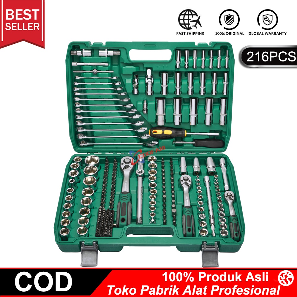 COOFARI Kunci Set Koper Kombinasi Kunci Socket 216 Pcs Kunci Sok Set Kunci Shock Wrench