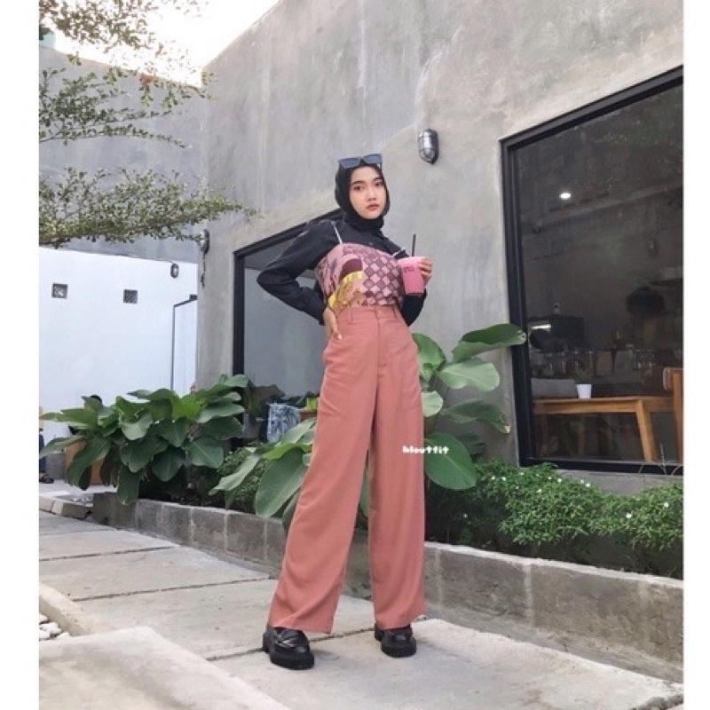 KULOT HIGHWAIST KANCING RAYON - CELANA KULOT RAYON WANITA