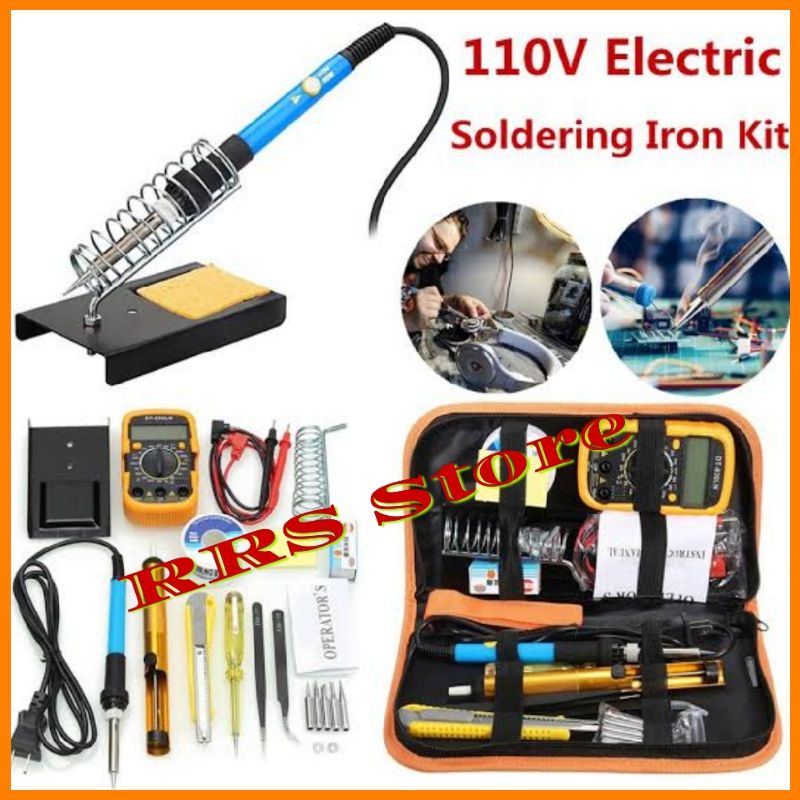 Solder paket lengkap HandsKit Soldering Iron Tool Kit 110V 60W - 908 paket solder dan mutitester paket lengkap sudah termasuk tasnya