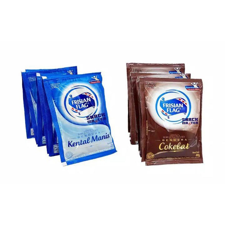 

SUSU BENDERA FRISIAN FLAG KENTAL MANIS RASA COKLAT / VANILA SACHET ISI 6 SC X 40Gr