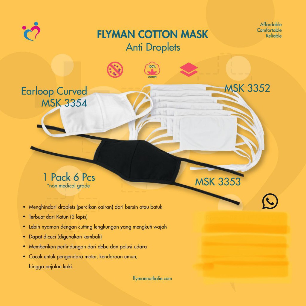 FLYMAN Masker Kain Katun 6 PCS Curved Cotton Non Medis