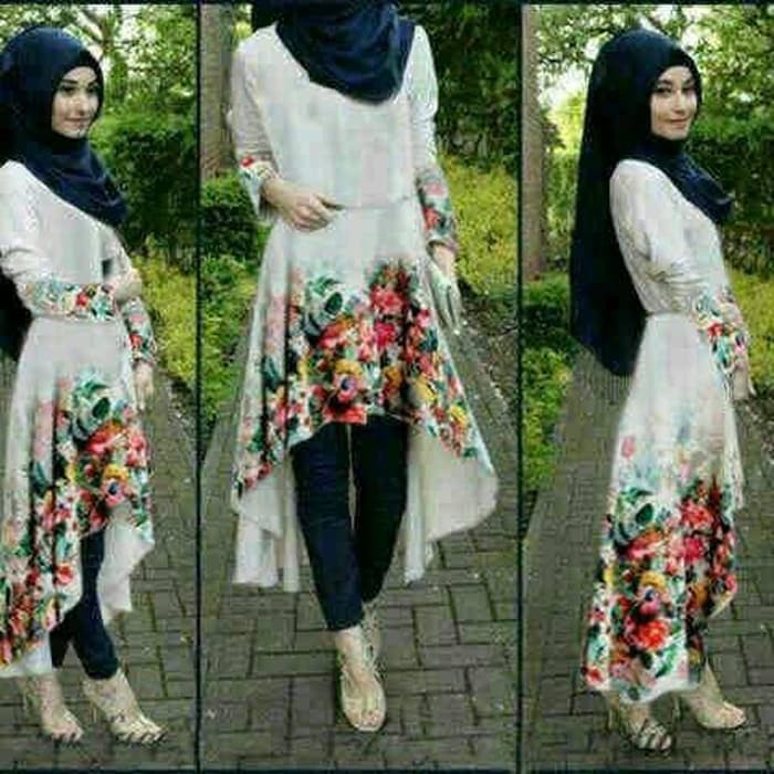pakaian Gaun muslim ibu islami aop setelan st hijab muslim hj summer PUTIH / baju wanita celana untu