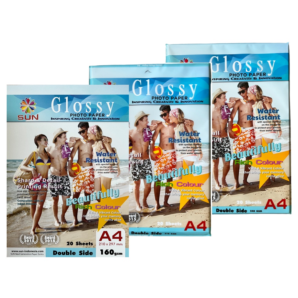 Kertas Foto A4 Sun Glossy Photo Paper Double Side A4 (120 160 210 240 260 gsm) Next Generation