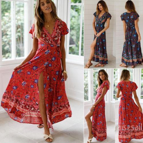 boho split long dress