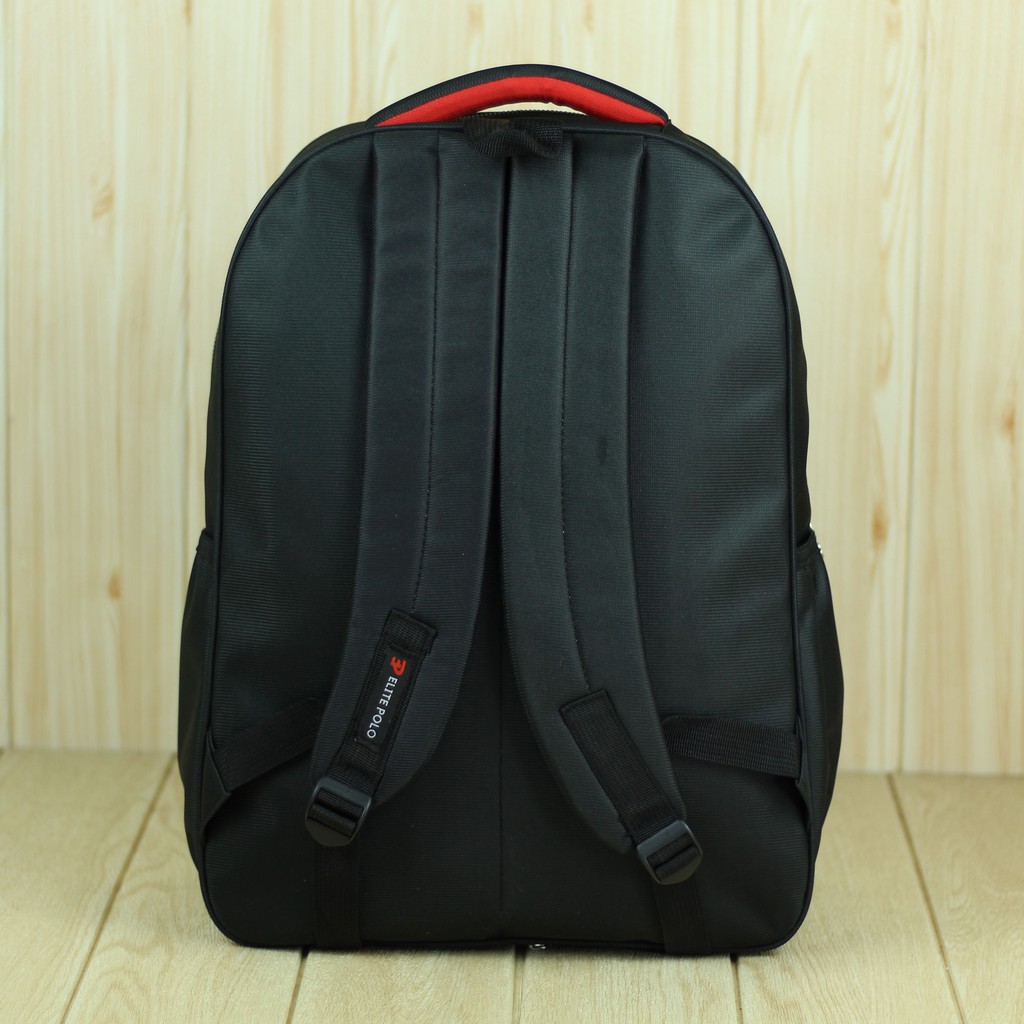 Tas Ransel Elite Polo Resleting Depan Hitam Back Pack Pria Cowok Keren Tas Laptop FREE RAIN COVER