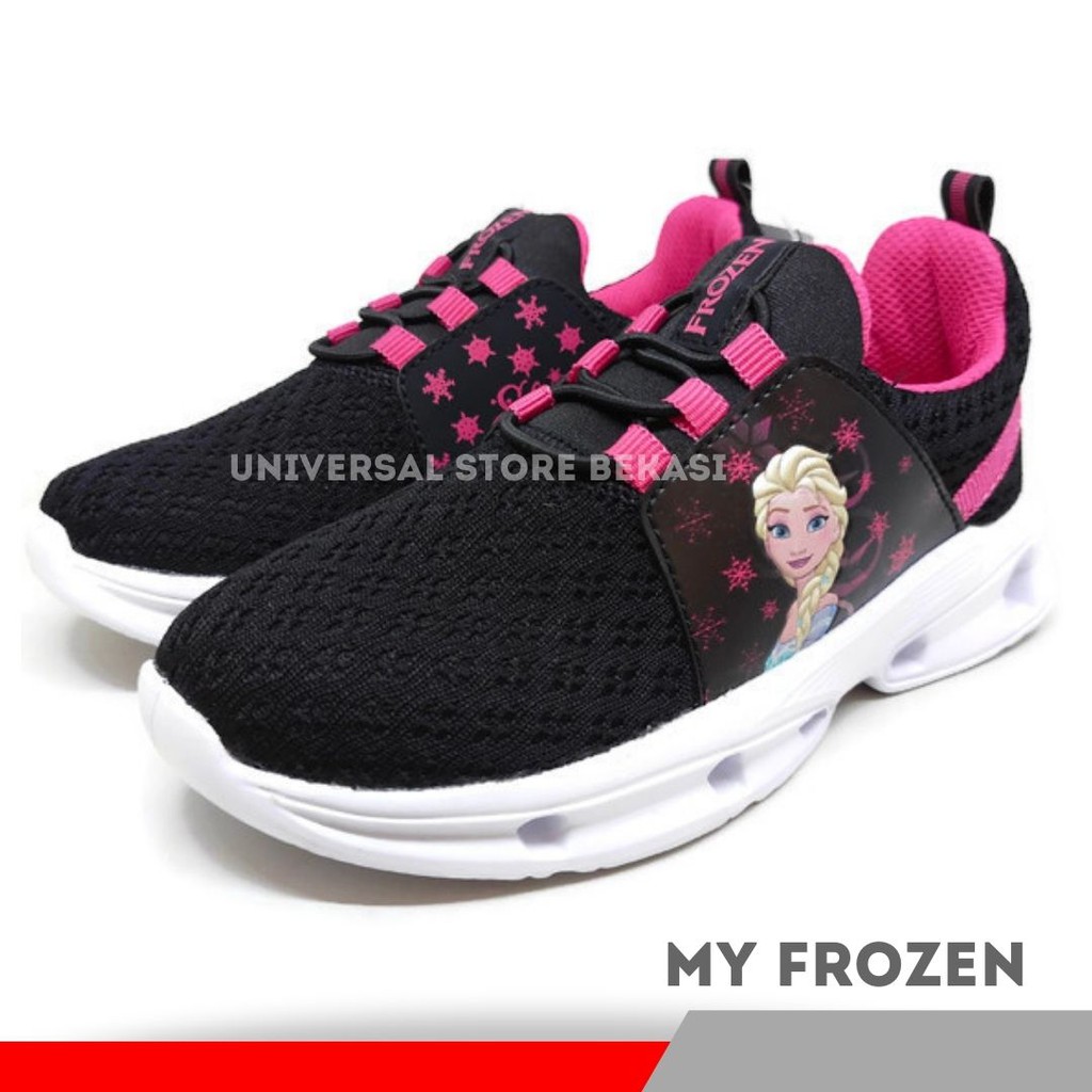 Sepatu anak Perempuan Sneakers Anak Perempuan Sepatu Karakter Frozen Elsa Hitam Pink