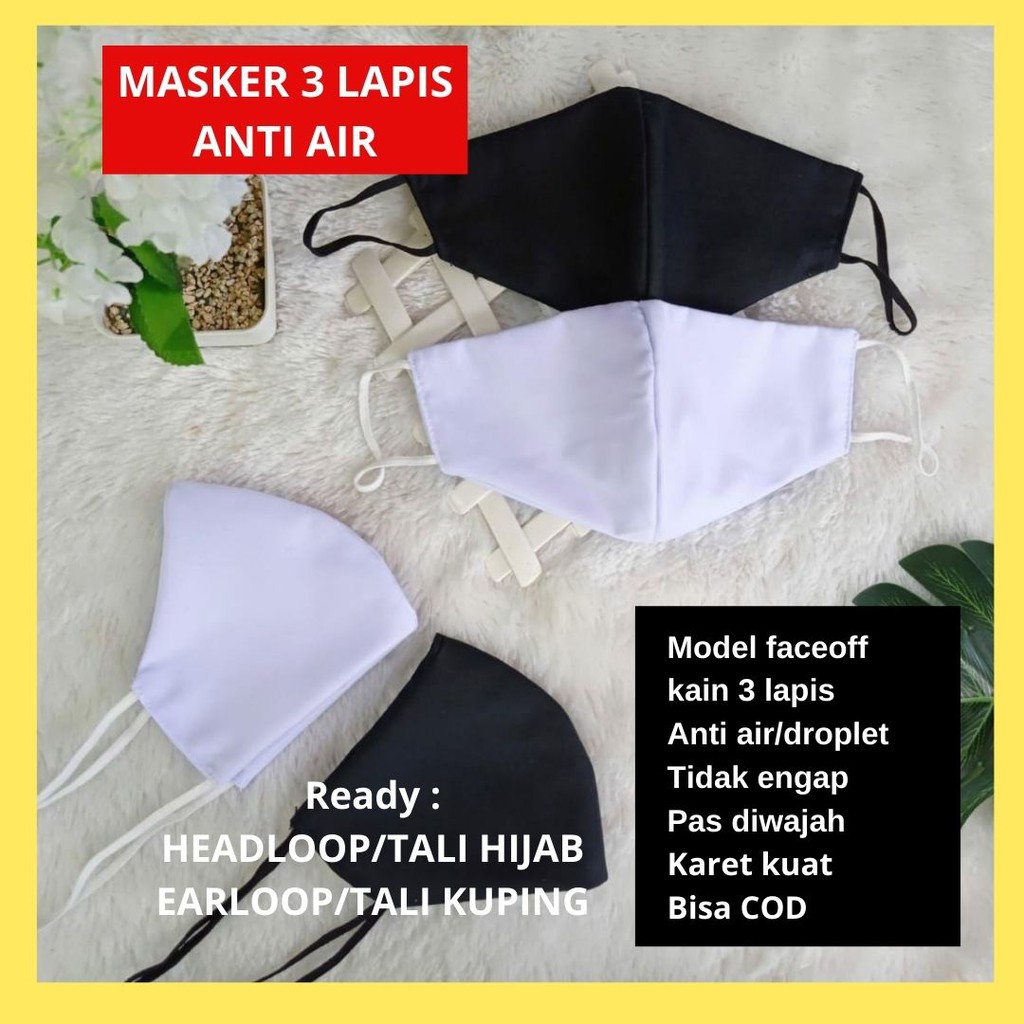 MASKER KAIN 3 LAPIS HITAM PUTIH POLOS FACEOFF ANTI AIR MASKER KAIN 3 LAPIS HITAM PUTIH POLOS FACEOFF ANTI AIR
