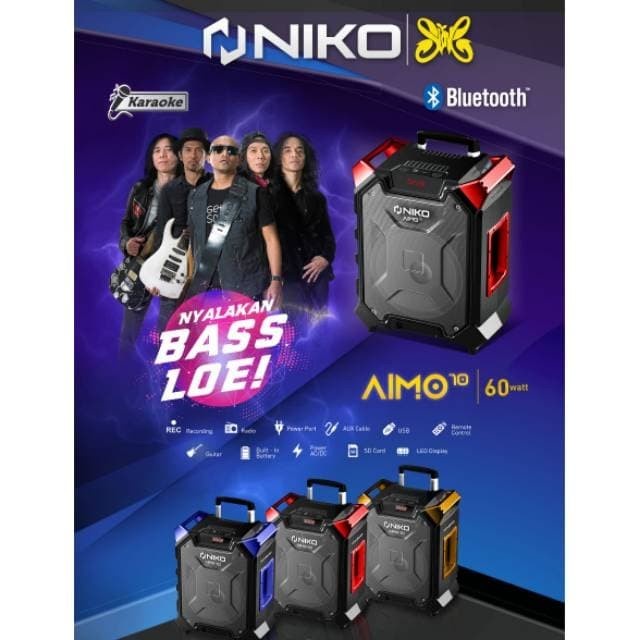 Trolley Speaker AC/DC Niko Aimo 10 Bluetooth 10 Inch 60 Watt Free Mic