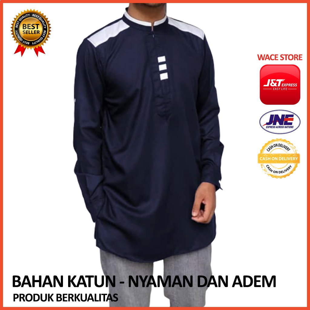 M231 Kemeja Pria Koko Modern Katun Double Beam Lengan Panjang U6Q9 Baju Koko Katun Cowok Polos Tebal