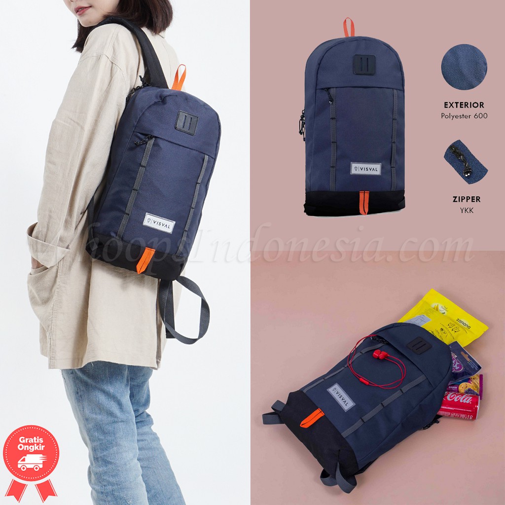 Tas Ransel Backpack VISVAL RIDLEY Minimalis Pria Wanita Cowok Cewek Unisex Murah Biru Navy ORIGINAL