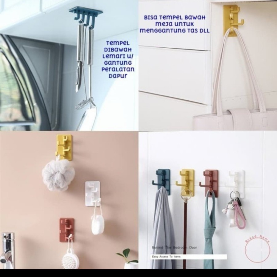 Hanger Gantungan Tempel Dinding 4 in 1 Hook Multifungsi Dapur Bathroom