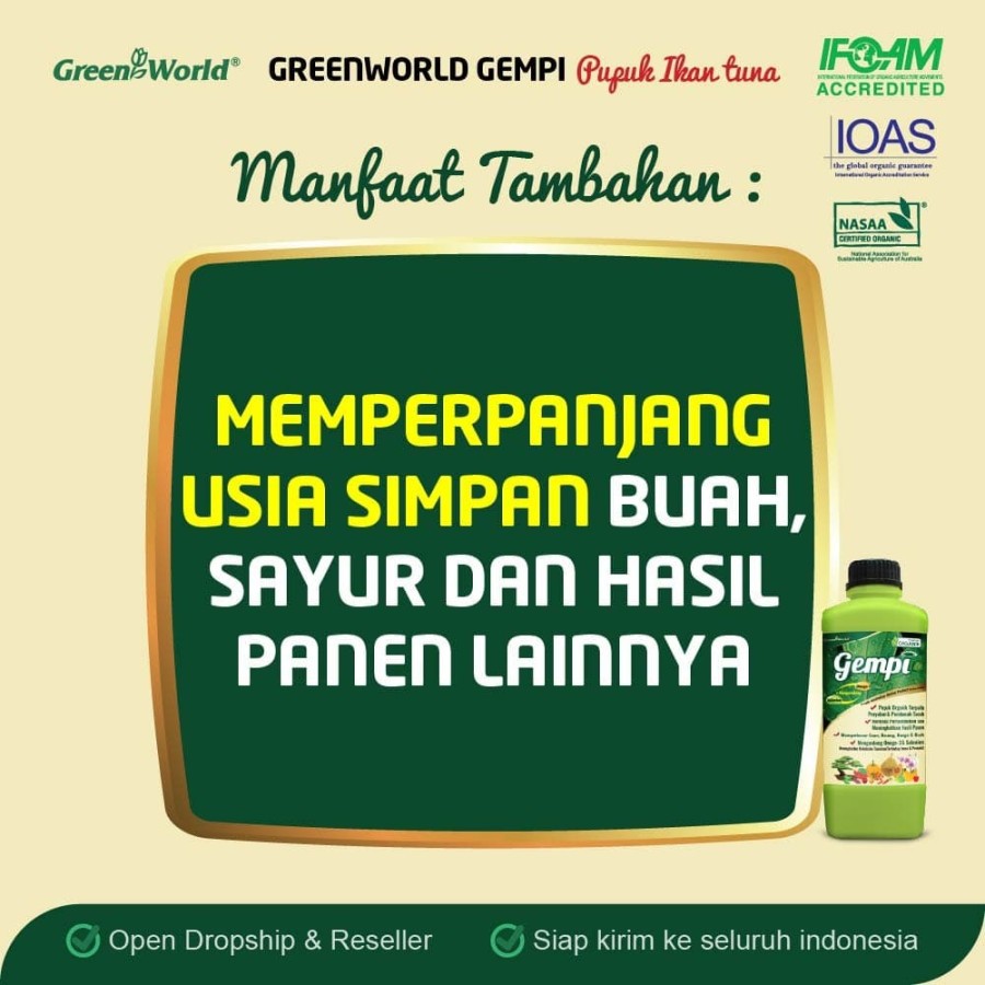 Pupuk Organik GEMPI - GREEN WORLD - 500 ML - Mengandung Omega 3 &amp; Selenium dari Ikan Tuna Australia - Meningkatkan Hasil Panen dan Kekebalan Tanaman Terhadap Hama &amp; Penyakit