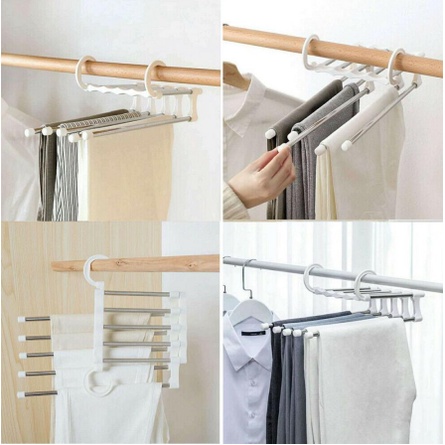 Hanger stainless set 5 in 1 gantungan baju celana jilbab kerudung multifungsi serbaguna