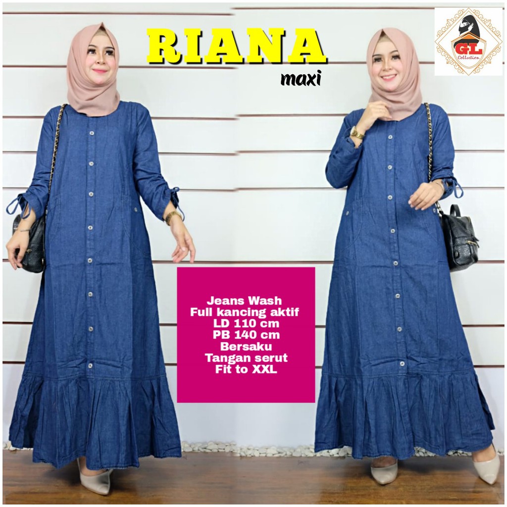 Riana Maxi Jumbo | Jeans Wash Ld 110cm | Gamis Jeans Jumbo