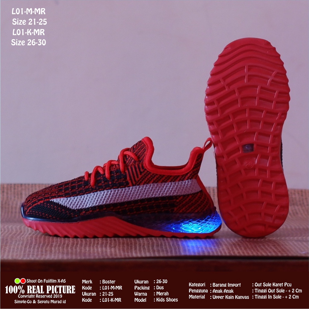 SEPATU LAMPU BABY - SEPATU BALITA MINI LUCU BOSTER L01K 26-30