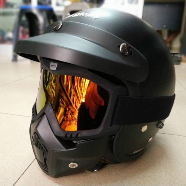 helm bogo retro kaca google mask murah promo terbaru injak flat helem touring goggle gogle topeng