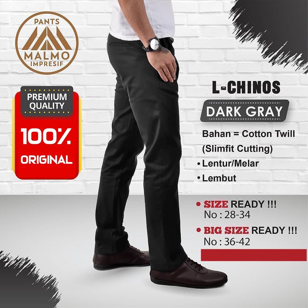 Celana Chino Abu Tua  Malmo Impresif Premium Original 